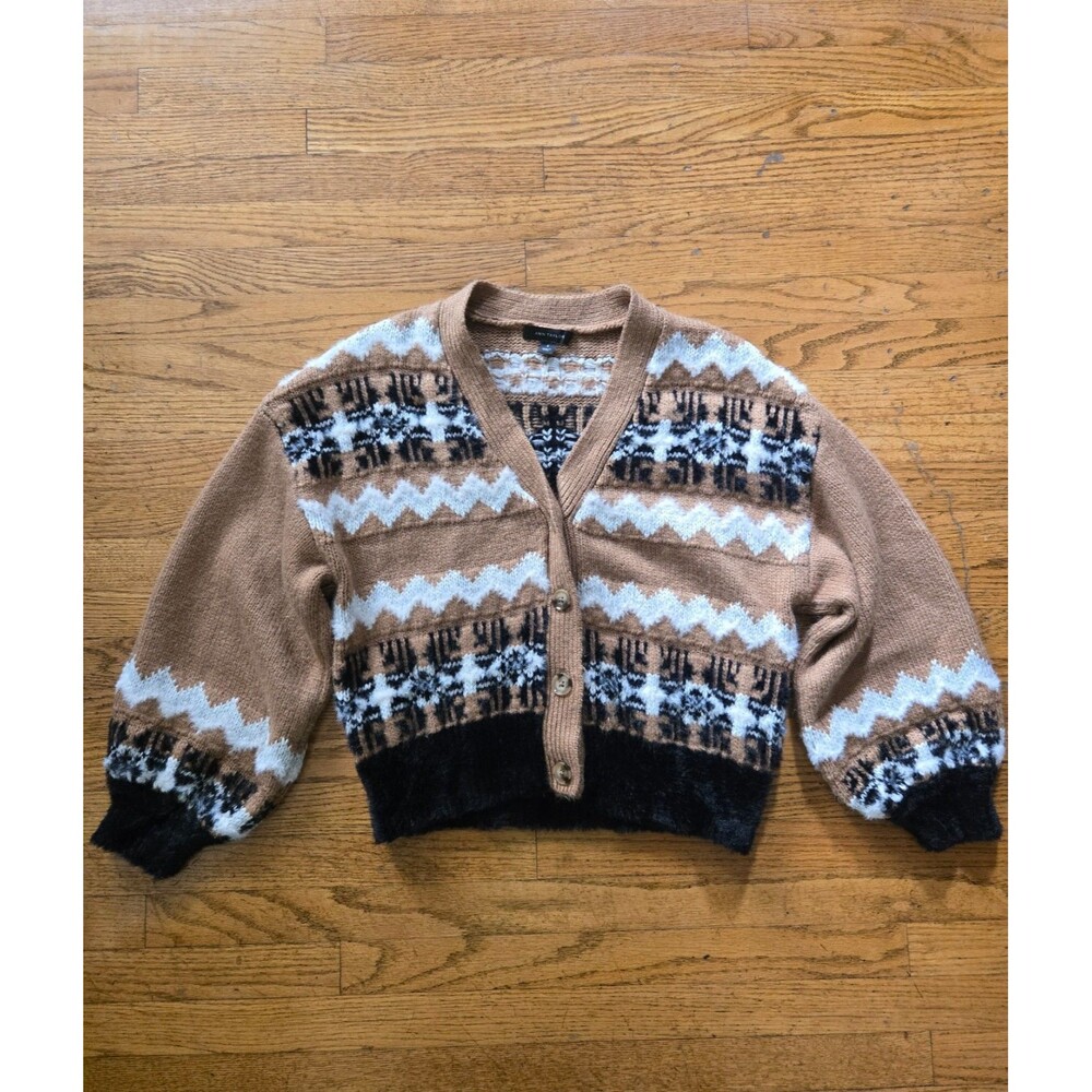 Ann Taylor Fair Isle Cropped Cardigan Sweater Womens Size Medium